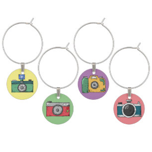 Colorful Retro Camera Illustrations Wine Charm