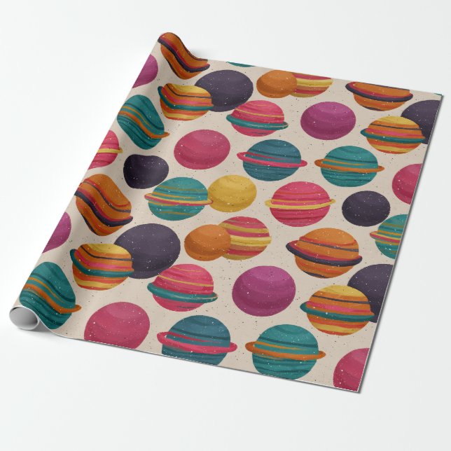 Colorful Retro Candy Planet Pattern Wrapping Paper (Unrolled)