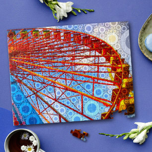 Colorful Retro Carnival Ferris Wheel Pop Art Jigsaw Puzzle