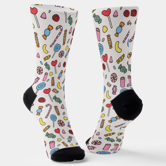 Colorful Retro Cartoon Candy Pattern Socks (Angled)