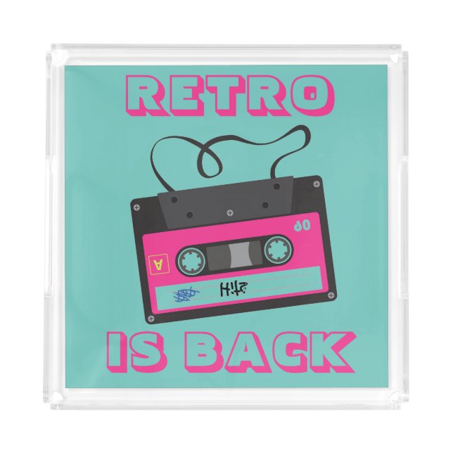 Colorful Retro Cassette Tape 80's Groovy Music Acrylic Tray (Front)