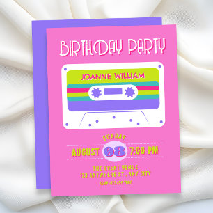 Colorful retro cassette tape invitation