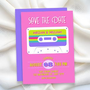 Colorful retro cassette tape save the date