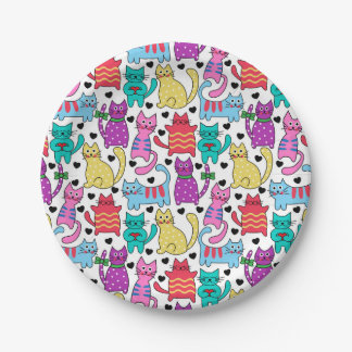 Colorful Retro Cat Feline Pattern Paper Plates