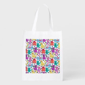Colorful Retro Cat Feline Pattern Reusable Grocery Bag