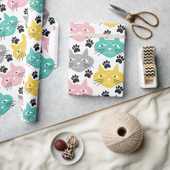 Colorful Retro Cats Wrapping Paper (Crafts)