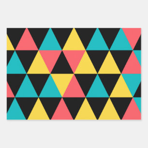 Colorful, retro cheerful geometric graphic pattern wrapping paper sheets