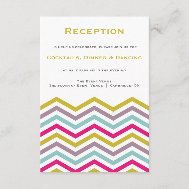 Colorful Retro Chevron Pattern Reception Card (Front)
