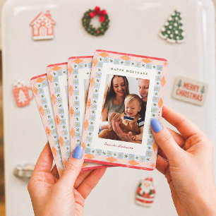Colorful Retro Christmas Family Photo Magnet