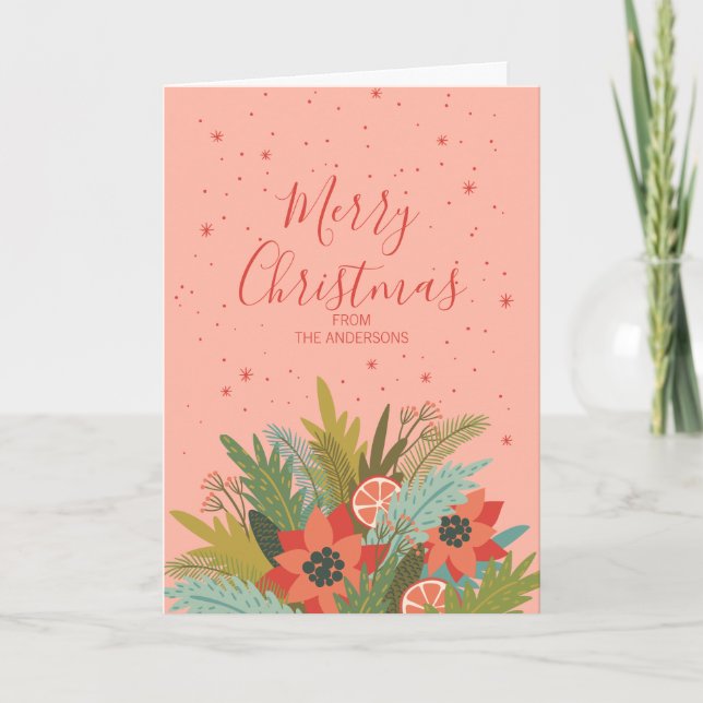 Colorful Retro Christmas Floral Holiday Card (Front)