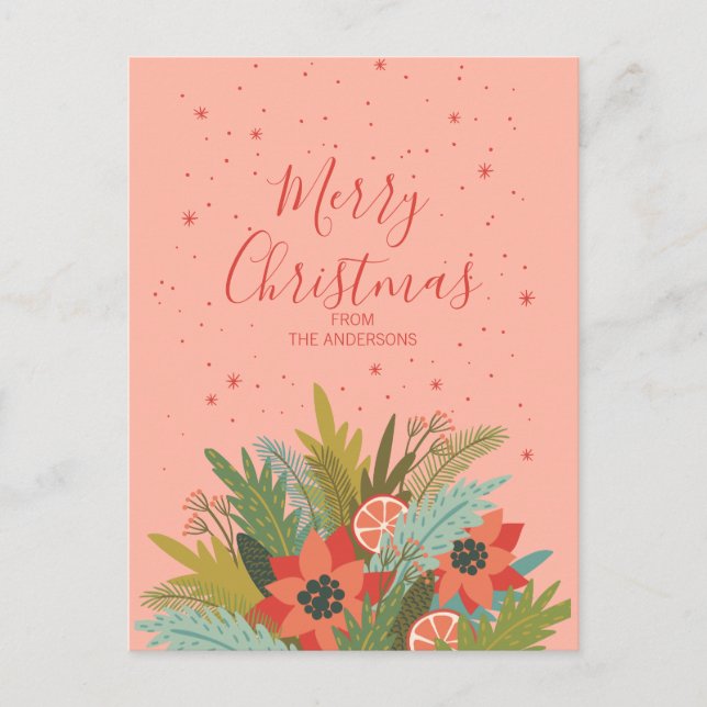 Colorful Retro Christmas Floral Holiday Postcard (Front)