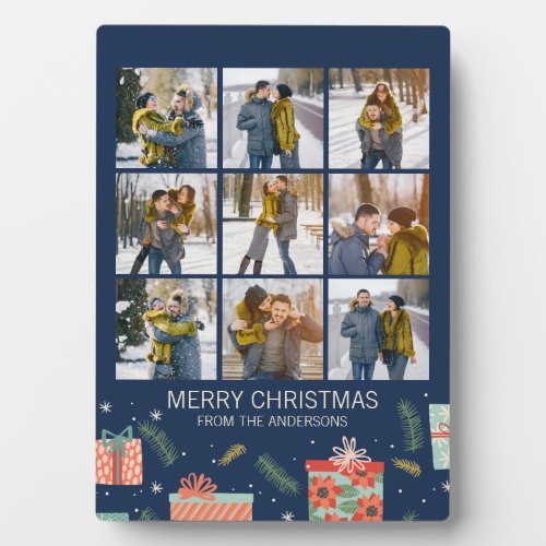 Colorful Retro Christmas Gift Box 9 Photo Plaque