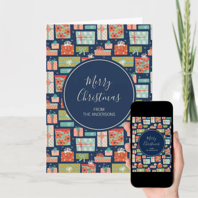 Colorful Retro Christmas Gift Box Greeting Card Zazzle