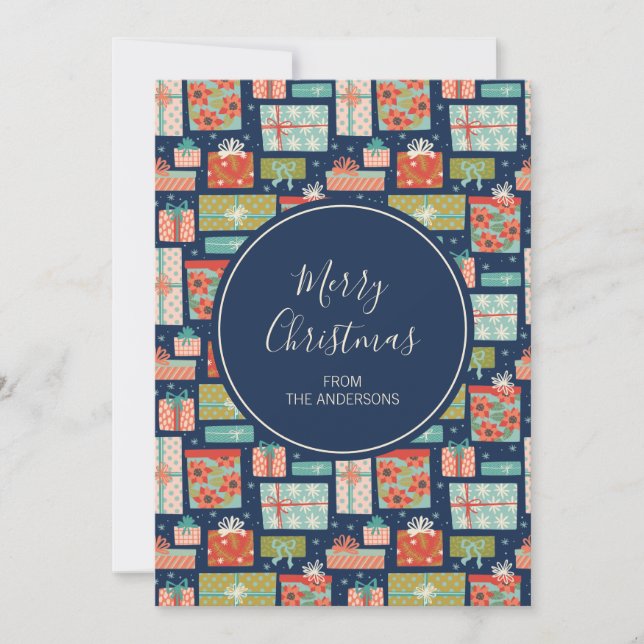Colorful Retro Christmas Gift Box Holiday Card (Front)