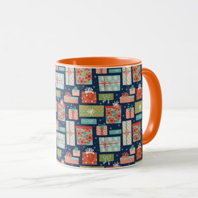Colorful Retro Christmas Gift Box Holiday Mug (Front Right)