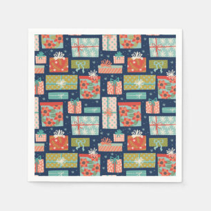 Colorful Retro Christmas Gift Box Holiday Napkins