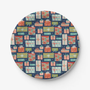 Colorful Retro Christmas Gift Box Holiday Paper Plates
