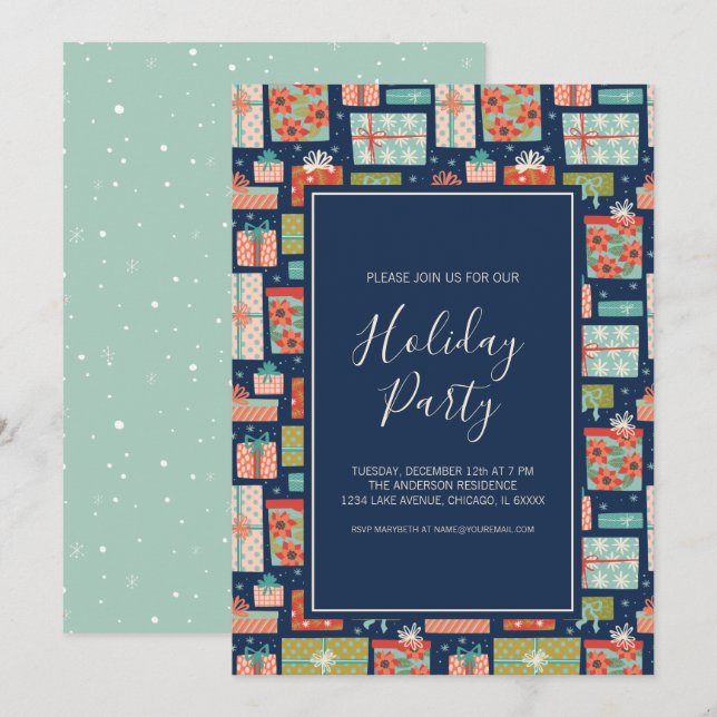 Colorful Retro Christmas Gift Box Holiday Party Invitation (Front/Back)