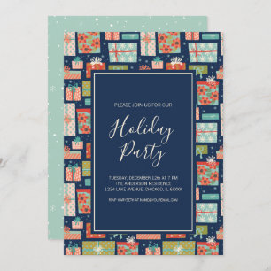 Colorful Retro Christmas Gift Box Holiday Party Invitation