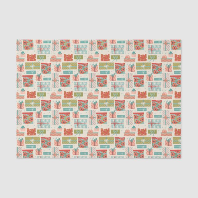 Colorful Retro Christmas Gift Box Holiday Tissue Paper (Front)