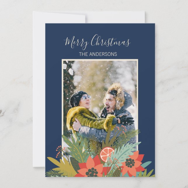 Colorful Retro Christmas Gift Box Photo Holiday Card (Front)
