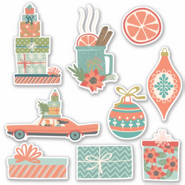 Colorful Retro Christmas Holiday Sticker (Front)