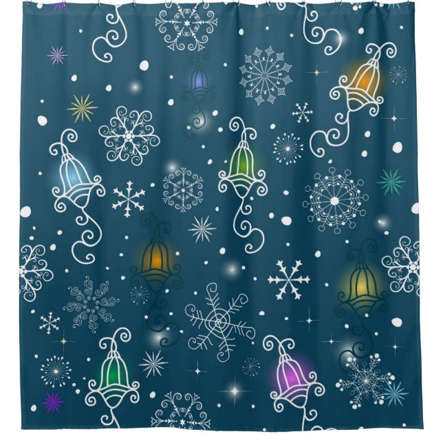 Colorful Retro Christmas Lights Pattern Shower Curtain (Front)