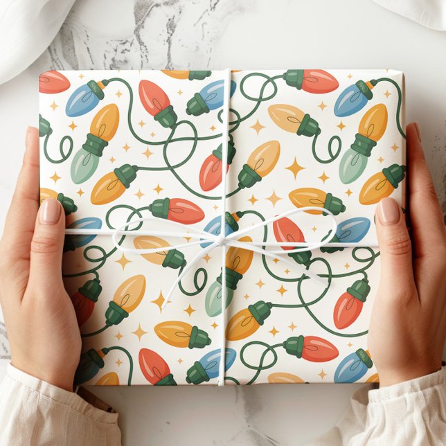 Colorful Retro Christmas Lights Wrapping Paper (Creator Uploaded)