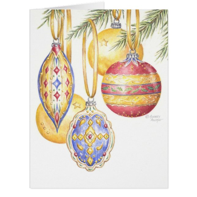 Colorful Retro Christmas Ornaments Greeting Card (Front)