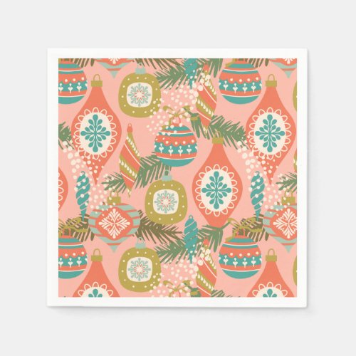 Colorful Retro Christmas Ornaments Holiday Napkins