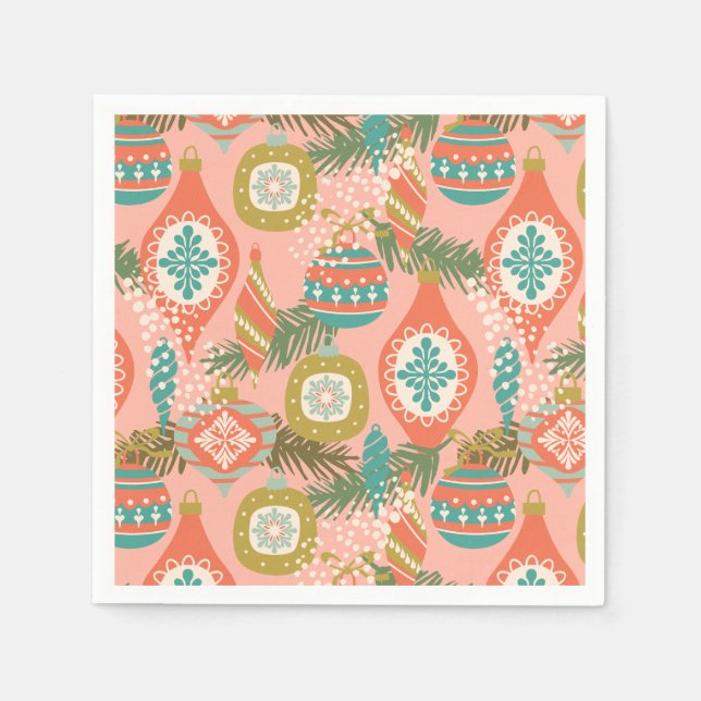 Colorful Retro Christmas Ornaments Holiday Napkins (Front)