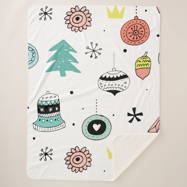 Colorful Retro Christmas Ornaments Pattern Sherpa Blanket (Front)
