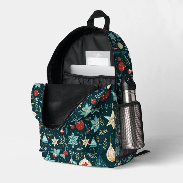 Colorful retro Christmas Pattern Printed Backpack (Back Corner Right (Open))