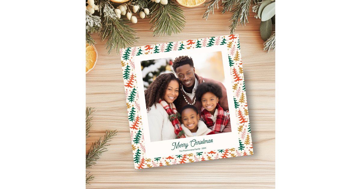 Tree Photo Cards Colorful Retro Christmas Tree Photo Card | Zazzle