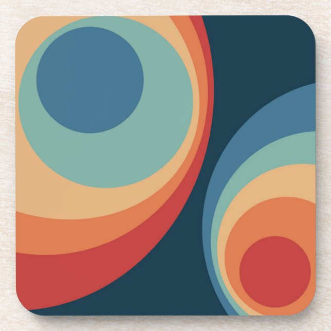 Colorful retro circles design beverage coaster (Front)