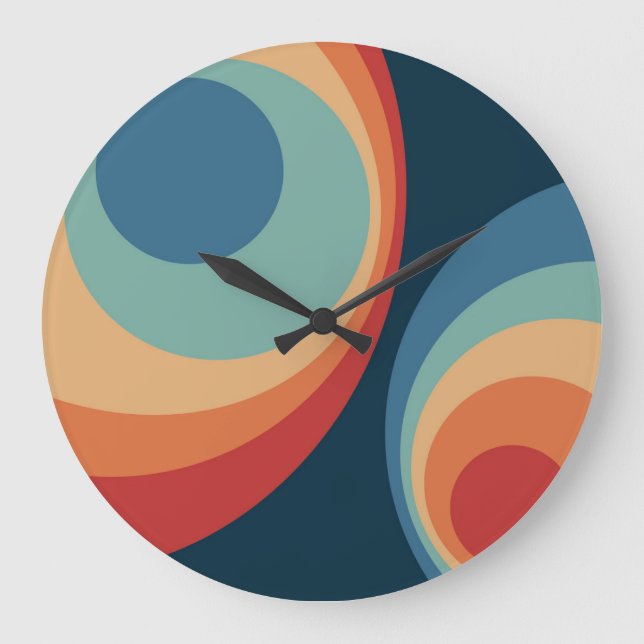 Colorful retro circles design large clock (Front)