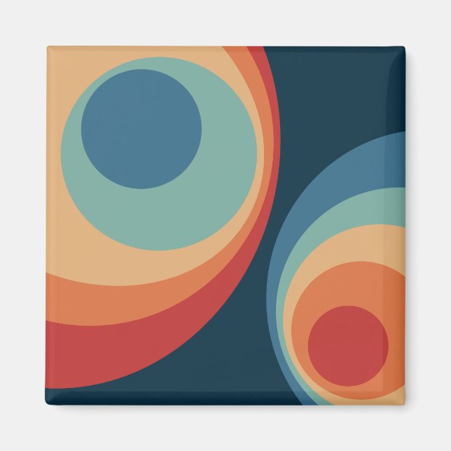 Colorful retro circles design magnet (Front)