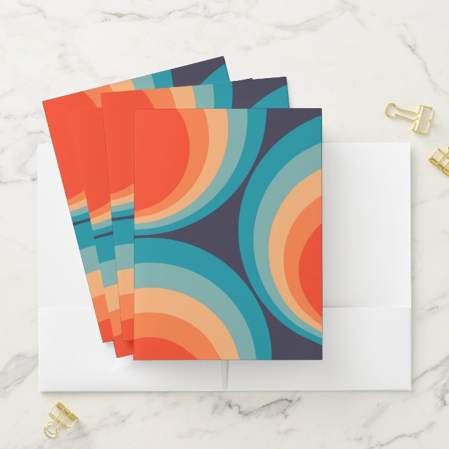 Colorful retro circles design pocket folder (In Situ)