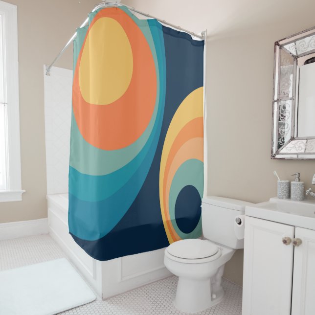 Colorful retro circles design shower curtain (In Situ)