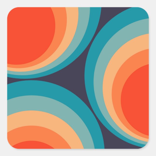 Colorful retro circles design square sticker (Front)