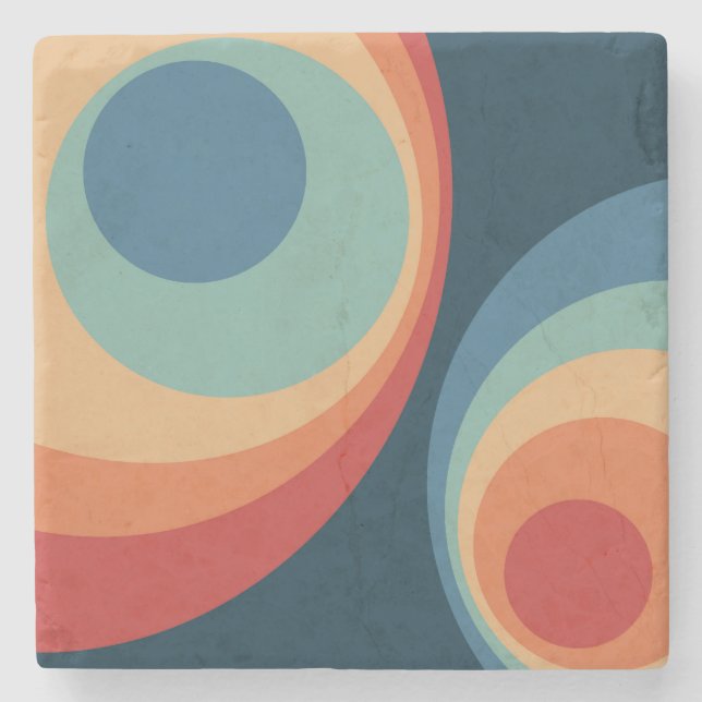Colorful retro circles design stone coaster (Front)