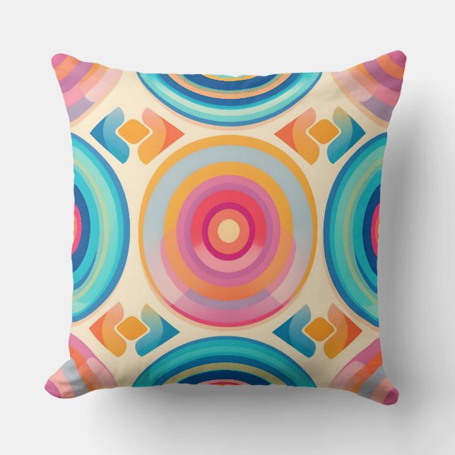 Colorful Retro Circles Pattern.Modern Outdoor Throw Pillow (Front)