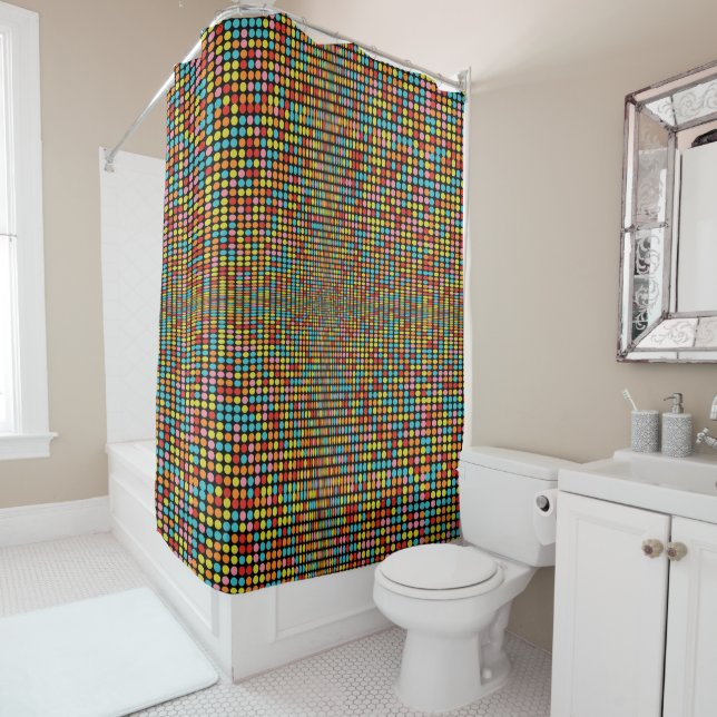 Colorful Retro Circles Shower Curtain (In Situ)