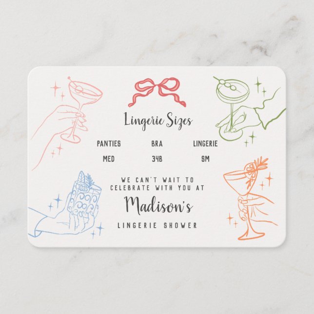 Colorful Retro Cocktail Party Lingerie Size Insert (Front)