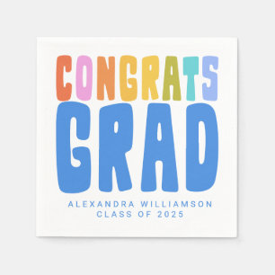 Colorful Retro Congrats Grad Graduation Party Napkins