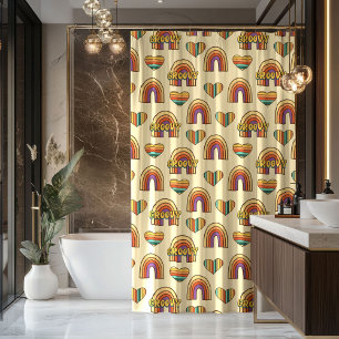 Colorful Retro Curtain Pastel Groovy Bathroom