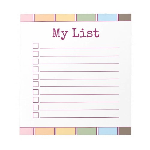 Colorful Retro Custom Checklist Lined Notepad