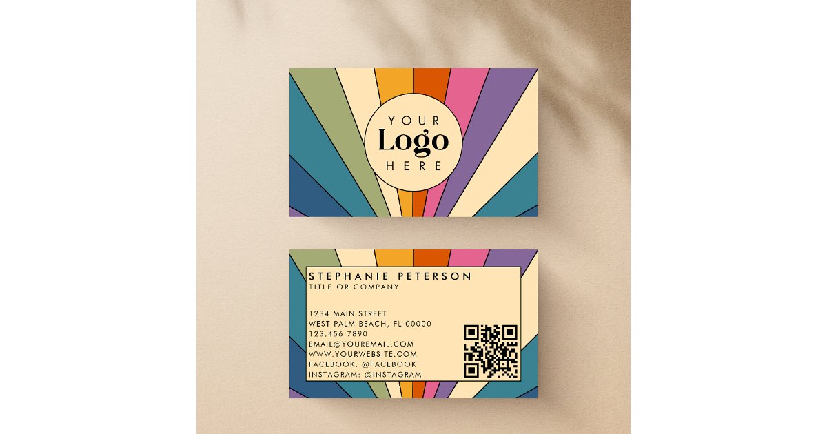 Retro Qr Code Colorful Retro Custom Logo QR Code Template Business Card | Zazzle