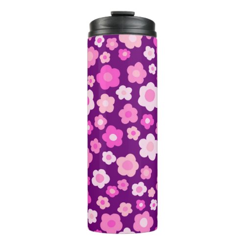 Colorful Retro Daisies Pink Purple Floral  Thermal Tumbler