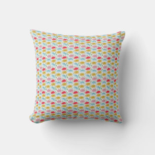 Colorful Retro Daisy Floral Pattern Whimsical Throw Pillow